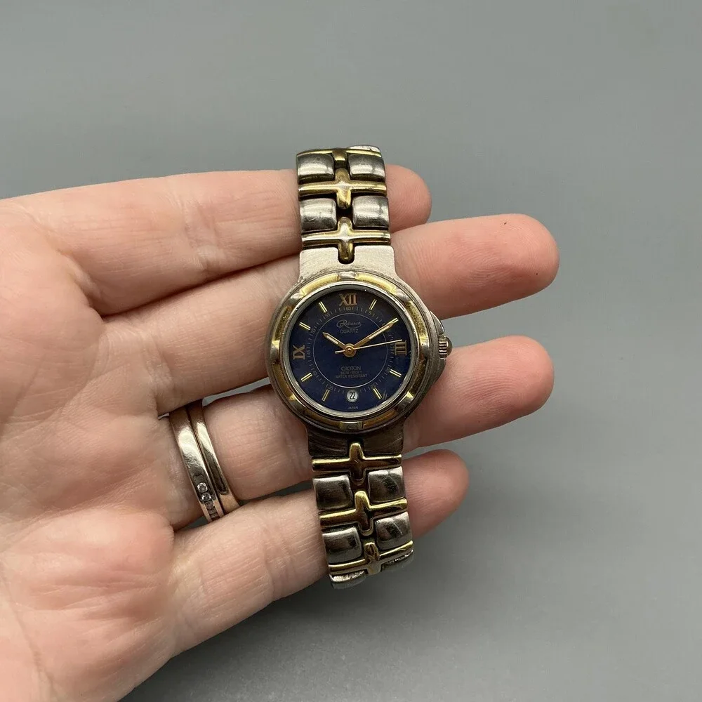 Croton Reliance Womens Watch 25mm Blue Dial Two Tone Bracelet New Battery 6.75